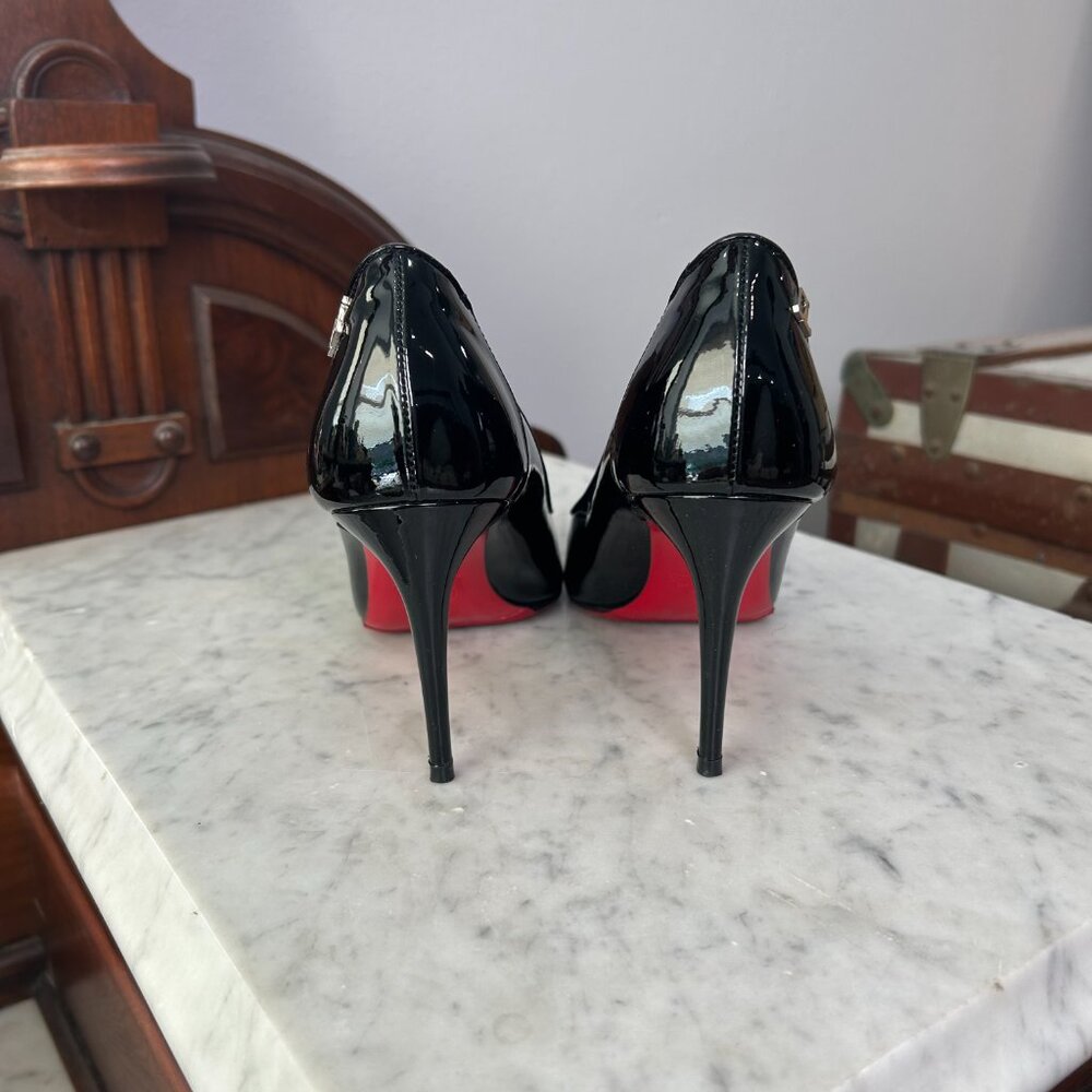 Christian Louboutin Black Patent Leather Pointed-Toe Pumps with Red Soles - Picture 3 of 6